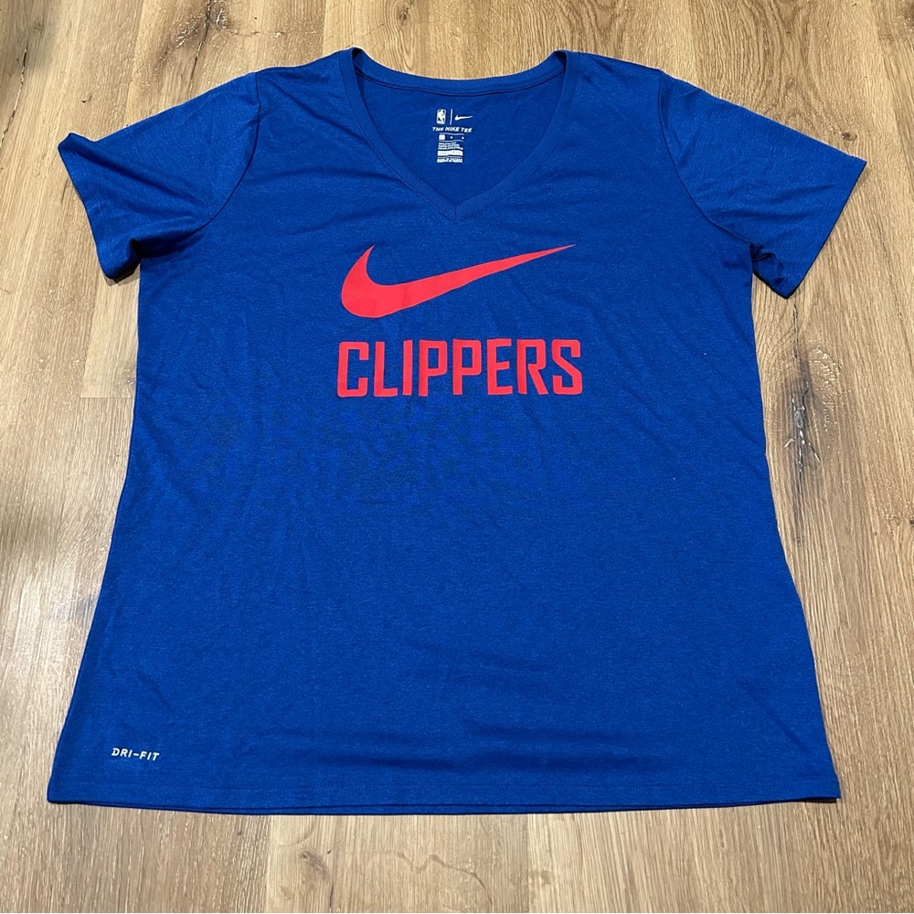 Nike Tee Dri Fit LA Clippers Blue V-Neck Women’s T Shirt Blue Red Size Large